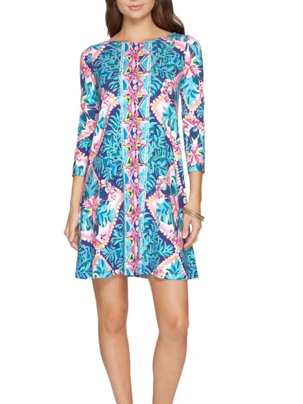 Lilly Pulitzer Women's 3/4 Ophelia Dress Seaside Aqua Coconut Cove XL
